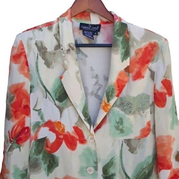 Vtg 80's Carole Little‎ Blazer Lightweight Tie Cinched Back Spring Floral Sz 8P - Picture 5 of 8